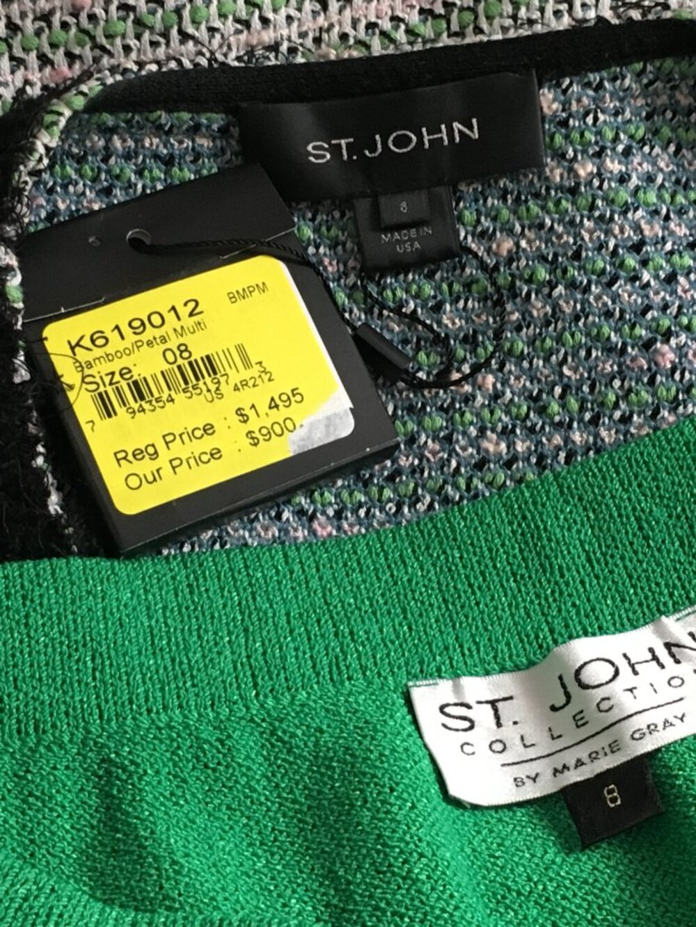 NWT NEW st john collection knit Green pink black multi jacket skirt suit size 8 - Picture 10 of 10